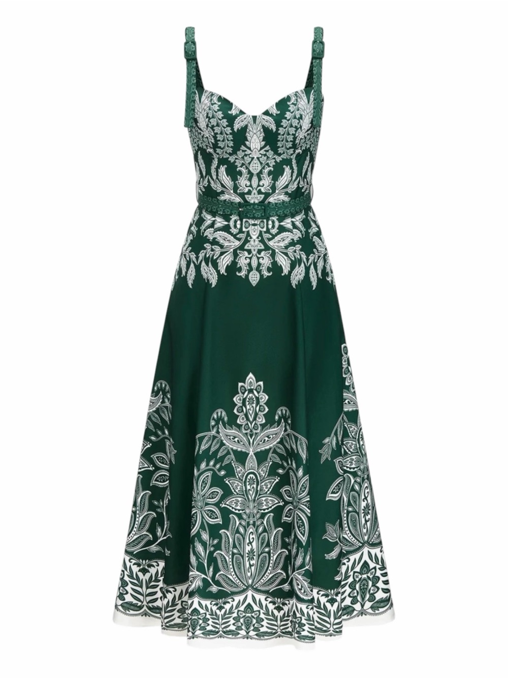 Commense Baroque Floral Print Belted Cami Maxi Dress Forest Green Medium NWT - Picture 4 of 12